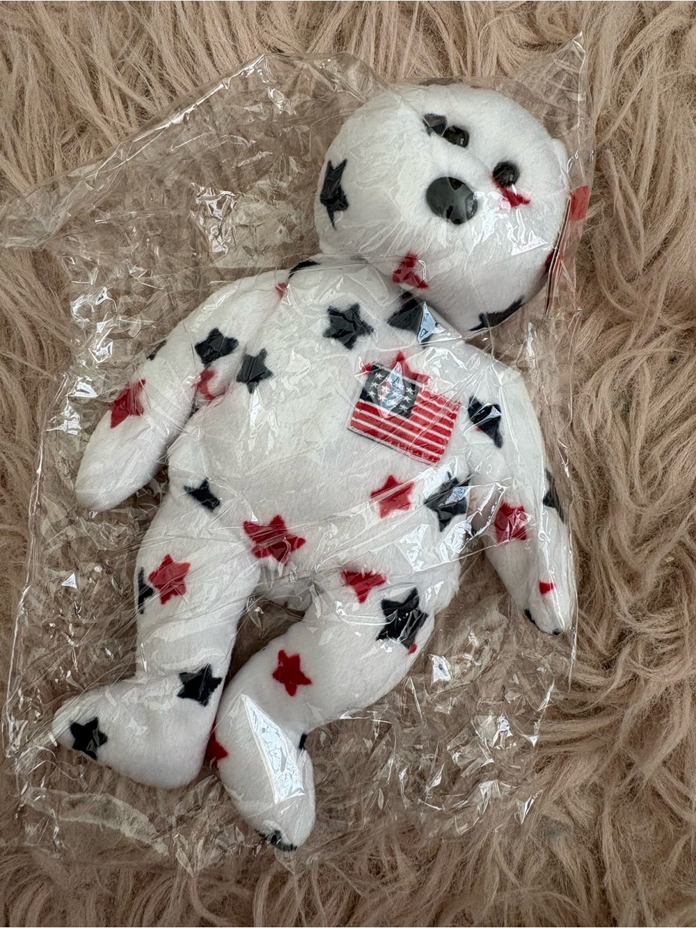 White Star Print Flag Bear Plush - Patriotic Red & Navy